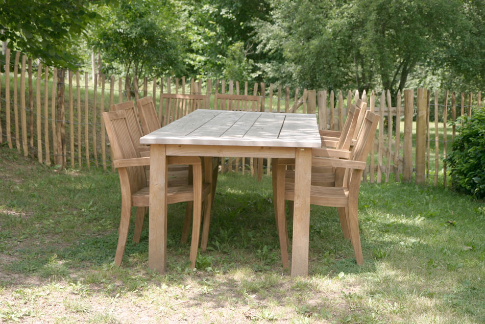 Tuintafel en stoelen in het groen